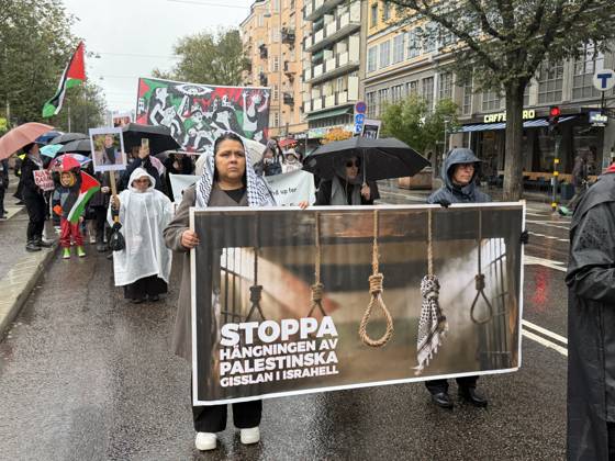 Demonstrators march in Stockholm to show solidarity with Palestinians STOCKHOLM, SWEDEN - OCTOBER 10: Demonstrators march to draw attention to the situation in Palestine and mark the third anniversary of the war in Gaza, on October 10, 2026, in Stockholm, Sweden. Atila Altuntas Anadolu Stockholm Sweden. Editorial use only. Please get in touch for any other usage.  Copyright: x2026xAnadoluxAtilaxAltuntasx