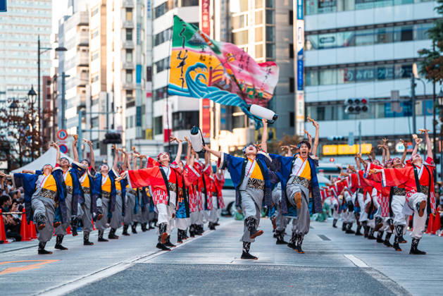 General view, October 10, 2026 - Dancers perform during the eve-of-festival events of the 27th Tokyo Yosakoi Festival in Ikebukuro, Tokyo, Japan, on October 10, 2026. Part of the Fukuro Matsuri celebrations, the event brings together yosakoi dance teams in colorful costumes for energetic performances combining traditional Japanese dance influences with contemporary music and choreography.  aflo_354761440