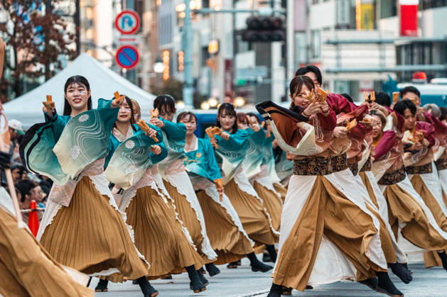 General view, October 10, 2026 - Dancers perform during the eve-of-festival events of the 27th Tokyo Yosakoi Festival in Ikebukuro, Tokyo, Japan, on October 10, 2026. Part of the Fukuro Matsuri celebrations, the event brings together yosakoi dance teams in colorful costumes for energetic performances combining traditional Japanese dance influences with contemporary music and choreography.  aflo_354761550