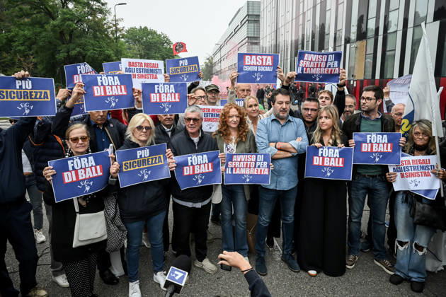 October 10, 2026, Milan, Mi, Italy: Deputy Prime Minister Matteo Salvini and Lega deputy secretary Silvia Sardone at the Lega rally Milan safer, stop social centers. Near the Lambretta Social Center, Via Rizzoli, 10 10 2026 Milan Milan Italy  - ZUMAa289 20261010_zia_a289_027 Copyright: xNicolaxMarfisix xAgfx