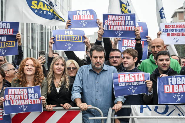 October 10, 2026, Milan, Mi, Italy: Deputy Prime Minister Matteo Salvini and Lega deputy secretary Silvia Sardone at the Lega rally Milan safer, stop social centers. Near the Lambretta Social Center, Via Rizzoli, 10 10 2026 Milan Milan Italy  - ZUMAa289 20261010_zia_a289_028 Copyright: xNicolaxMarfisix xAgfx