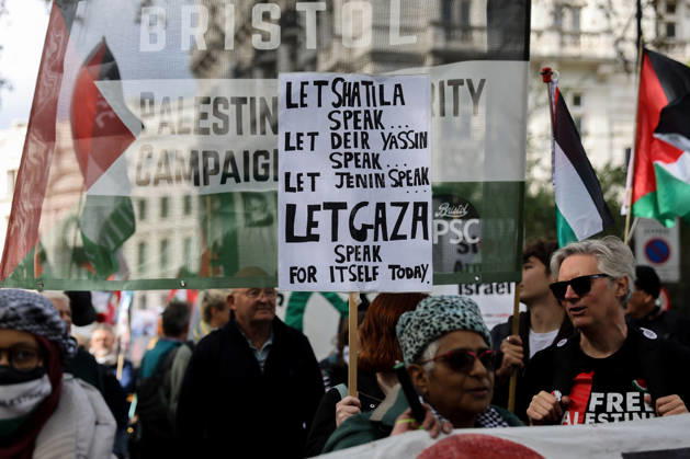 October 10, 2026, London, London, UK: London, UK. Thousands of pro-Palestine supporters take part in the National March for Palestine in central London, carrying placards and Palestinian flags and calling for Palestinian rights and an end to the conflict in Gaza, three days after the third anniversary of the 7 October attacks on Israel. London UK  - ZUMAl94_ 20261010_zaf_l94_046 Copyright: xDinendraxHariax