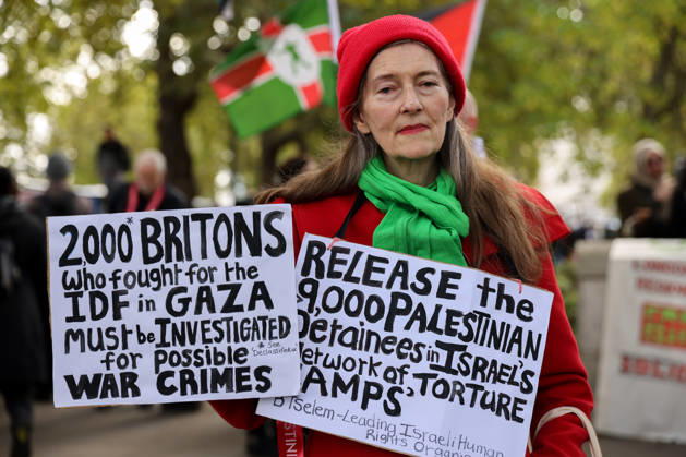 October 10, 2026, London, London, UK: London, UK. Thousands of pro-Palestine supporters take part in the National March for Palestine in central London, carrying placards and Palestinian flags and calling for Palestinian rights and an end to the conflict in Gaza, three days after the third anniversary of the 7 October attacks on Israel. London UK  - ZUMAl94_ 20261010_zaf_l94_048 Copyright: xDinendraxHariax