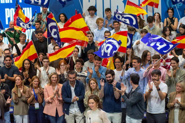 IPA89504623 - MADRID, SPAIN. OCTOBER 10, 2026. Isabel Diaz Ayuso, president of the Community of Madrid, speaks during the opening event of the Spanish People™s Party™s (PP) pre-election campaign at IFEMA in Madrid, in the presence of Alberto Nunez Feijoo, leader of the PP, Josà Luis Martinez-Almeida, mayor of the capital, and former Spanish prime ministers and former PP leaders Josà Maria Aznar and Mariano Rajoy. The event marks the start of the party™s election campaign ahead of the general election scheduled for November 29, 2026. During her speech, Ayuso outlined the party™s positions and reaffirmed her support for the PP™s political platform ahead of the election. Copyright: xFrancescoxMilitelloxMirtox xFrancescoxMilitelloxMirtox IPA89504623
