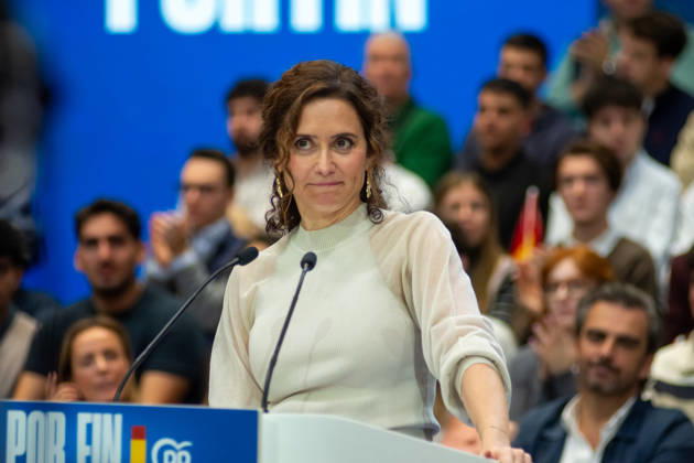IPA89504635 - MADRID, SPAIN. OCTOBER 10, 2026. Isabel Diaz Ayuso, president of the Community of Madrid, speaks during the opening event of the Spanish People™s Party™s (PP) pre-election campaign at IFEMA in Madrid, in the presence of Alberto Nunez Feijoo, leader of the PP, Josà Luis Martinez-Almeida, mayor of the capital, and former Spanish Prime Ministers and former PP leaders Josà Maria Aznar and Mariano Rajoy. The event marks the start of the party™s election campaign ahead of the general election scheduled for November 29, 2026. During her speech, Ayuso outlined the party™s positions and reaffirmed her support for the PP™s political platform ahead of the election. Copyright: xFrancescoxMilitelloxMirtox xFrancescoxMilitelloxMirtox IPA89504635