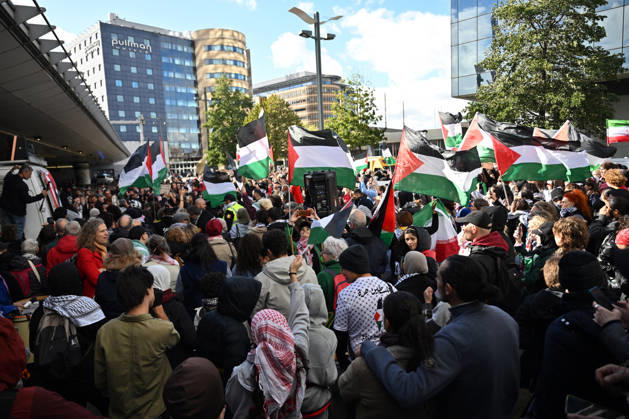 Demonstrators march in Brussels to commemorate Palestinians who lost their lives in Gaza BRUSSELS, BELGIUM - OCTOBER 10: Hundreds of demonstrators gather outside Brussels-Midi railway station before marching toward the Israeli Embassy to commemorate Palestinians who lost their lives in Gaza and call for political measures against Israel, in Brussels, Belgium, on October 10, 2026. Dursun Aydemir Anadolu Brussels Belgium. Editorial use only. Please get in touch for any other usage.  Copyright: x2026xAnadoluxDursunxAydemirx