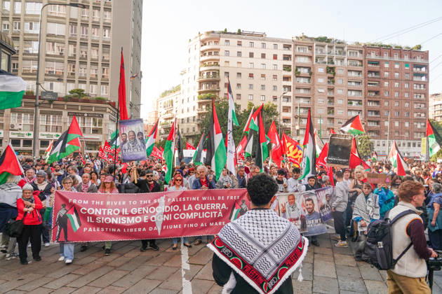 IPA89506349 - Milan, October 10, 2026, a day of national mobilization, The end of genocide is the end of Zionism, marking the third anniversary of the start of the conflict in Gaza  Copyright: xEmanuelexRobertoxDexCarlix xPoolxEmadecaxEnriquezx IPA89506349