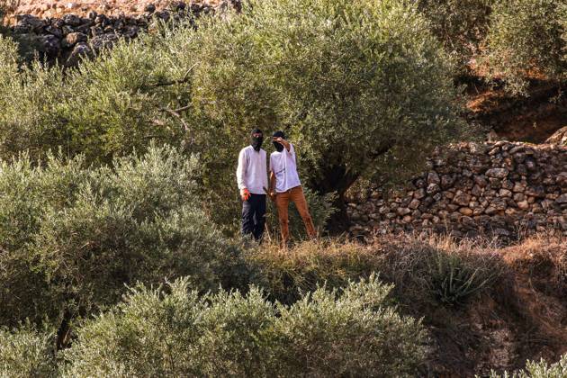 October 10, 2026, Ramallah: DEIR ABU MASHÃ¢â‚¬â ¢AL, PALESTINE Ã¢â‚¬ OCTOBER 10, 2026: Palestinian farmers came under attack by Israeli settlers and Israeli forces as they headed to harvest olives on their land in Deir Abu MashÃ¢â‚¬â ¢al, northwest of Ramallah. The event marked the villageÃ¢â‚¬â ¢s first olive harvest gathering of the new season. The Palestine Red Crescent Society reported that its teams treated nine people injured during the incident. The injuries included one caused by live ammunition to the thigh, two caused by rubber-coated metal bullets, and six resulting from physical assault. One of those struck by a rubber-coated metal bullet was photojournalist Issam Al-Rimawi. The incident occurred during the annual olive harve - ZUMAq101 20261010_zna_q101_061 Copyright: xSalmanxMohsenxAlkhatibx