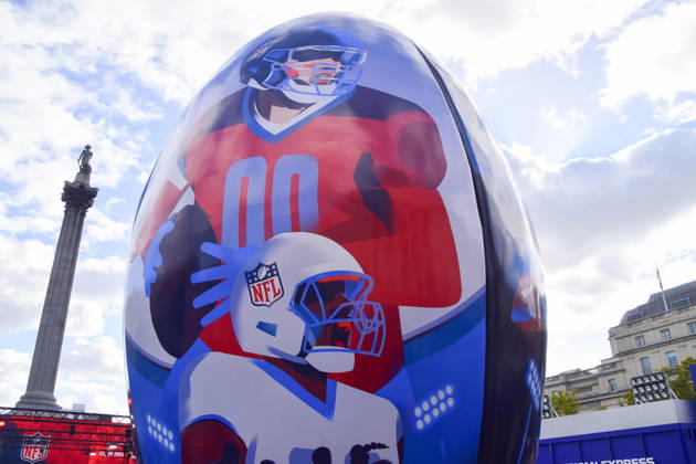 October 10, 2026, London, England, United Kingdom: A giant football installation at the NFL Experience in Trafalgar Square, a two-day fan event celebrating the 2026 NFL London Games. London United Kingdom - ZUMAv130 20261010_zip_v130_046 Copyright: xVukxValcicx