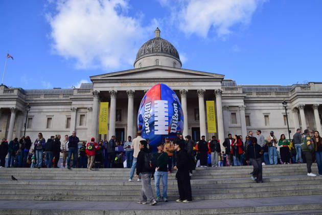 October 10, 2026, London, England, United Kingdom: A giant football installation at the NFL Experience in Trafalgar Square, a two-day fan event celebrating the 2026 NFL London Games. London United Kingdom - ZUMAv130 20261010_zip_v130_061 Copyright: xVukxValcicx