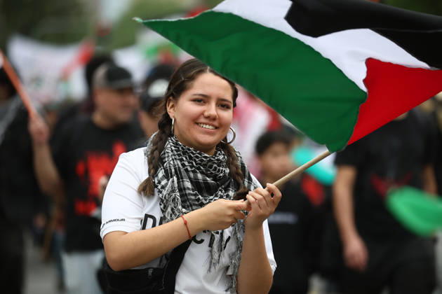 Santiago, October 10, 2026: March for Palestine organized by the Global Action for Palestine (GAFP) alliance along Alameda Street in downtown Santiago. Dragomir Yankovic, Aton Chile, Santiago, Chile. Aton 1198376  Copyright: DRAGOMIRxYANKOVIC ATONxCHILE