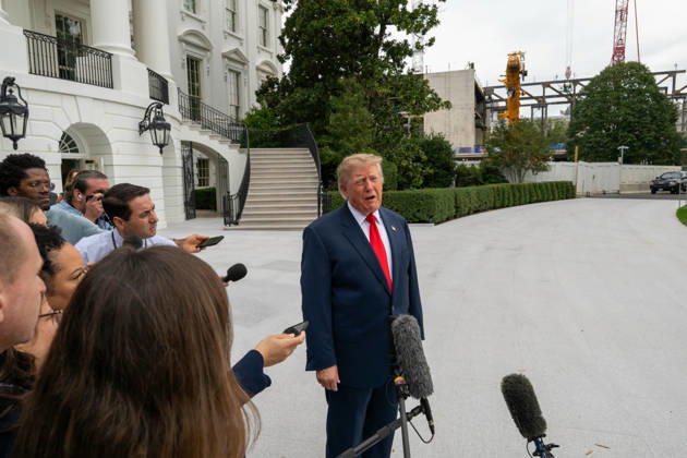 October 10, 2026, Washington, District Of Columbia, United States: President DONALD TRUMP speaks to members of the media on the South Lawn of the White House before departing for Clarksville, Tennessee, where he is scheduled to attend a campaign rally in support of Republican candidates ahead of the November midterm elections. Washington United States - ZUMAk206 20261010_znp_k206_003 Copyright: xMattxKaminskyx
