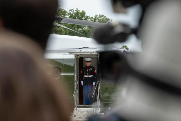 October 10, 2026, Washington, District Of Columbia, United States: A U.S. Marine stands in the doorway of Marine One on the South Lawn of the White House ahead of President DONALD TRUMPÃ¢â‚¬â ¢s departure for Clarksville, Tennessee, where he is scheduled to attend a campaign rally. Washington United States - ZUMAk206 20261010_znp_k206_011 Copyright: xMattxKaminskyx