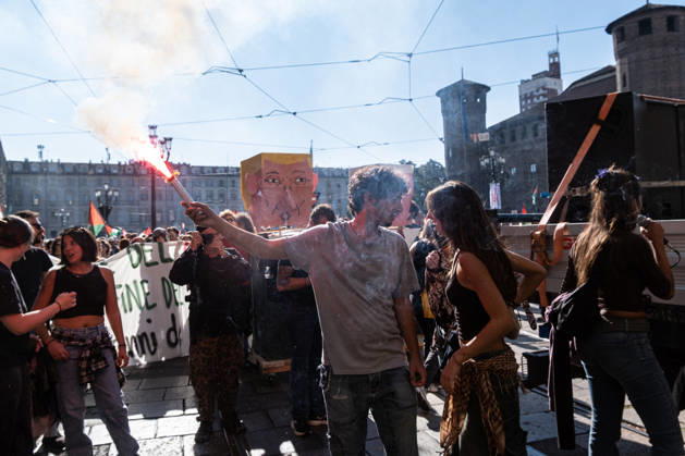 October 10, 2026, Turin, Piedmont, Italy: Thousands of people took part in the demonstration in support of Palestine, Ã¢â‚¬ËœThe end of genocide is the end of ZionismÃ¢â‚¬â ¢, held in Turin on 10 October 2026. Although the demonstration was authorized, tension arose at the start when police tried to prevent the protestors from entering in Castello Square, without success. The demonstration then proceeded without any incident. Turin Italy - ZUMAs377 20261010_znp_s377_013 Copyright: xPietroxStariccox