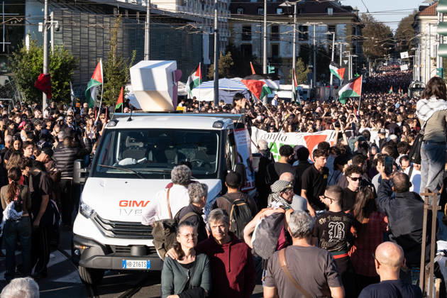 October 10, 2026, Turin, Piedmont, Italy: Thousands of people took part in the demonstration in support of Palestine, Ã¢â‚¬ËœThe end of genocide is the end of ZionismÃ¢â‚¬â ¢, held in Turin on 10 October 2026. Although the demonstration was authorized, tension arose at the start when police tried to prevent the protestors from entering in Castello Square, without success. The demonstration then proceeded without any incident. Turin Italy - ZUMAs377 20261010_znp_s377_027 Copyright: xPietroxStariccox