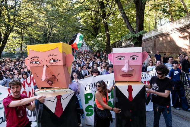 October 10, 2026, Turin, Piedmont, Italy: Thousands of people took part in the demonstration in support of Palestine, Ã¢â‚¬ËœThe end of genocide is the end of ZionismÃ¢â‚¬â ¢, held in Turin on 10 October 2026. Although the demonstration was authorized, tension arose at the start when police tried to prevent the protestors from entering in Castello Square, without success. The demonstration then proceeded without any incident. Turin Italy - ZUMAs377 20261010_znp_s377_016 Copyright: xPietroxStariccox