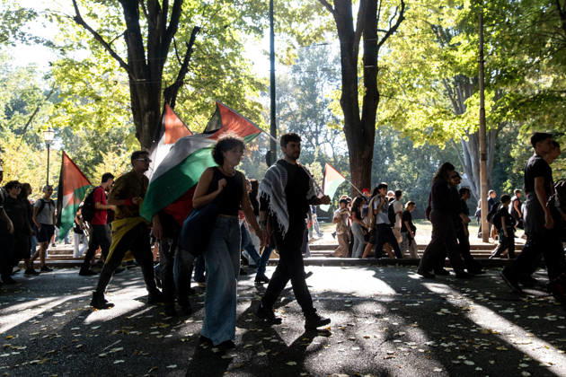 October 10, 2026, Turin, Piedmont, Italy: Thousands of people took part in the demonstration in support of Palestine, Ã¢â‚¬ËœThe end of genocide is the end of ZionismÃ¢â‚¬â ¢, held in Turin on 10 October 2026. Although the demonstration was authorized, tension arose at the start when police tried to prevent the protestors from entering in Castello Square, without success. The demonstration then proceeded without any incident. Turin Italy - ZUMAs377 20261010_znp_s377_020 Copyright: xPietroxStariccox