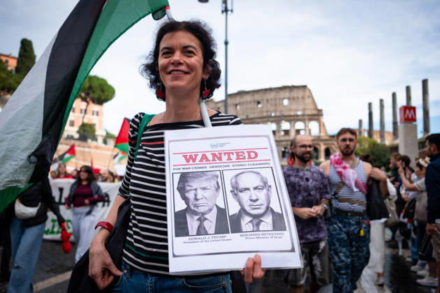 October 10, 2026, Rome, Rm, Italy: Thousands of people take to the streets of the capital to march in solidarity with Gaza and the Palestinians, and to call for the unblocking of humanitarian aid entering the Strip. Rome Italy - ZUMAg256 20261010_znp_g256_003 Copyright: xMarcoxDixGianvitox