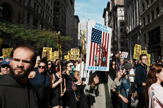 October 10, 2026, New York, New York, USA: Protesters march through lower Manhattan during an anti-ICE protest on October 10, 2026 in New York City. Protesters take to the streets following an incident where ICE agents shot a 28-year-old-man, Oscar Belgal while he in a vehicle with his 5-year old child in the Marble Hill neighborhood in the Bronx. New York USA - ZUMAb148 20261010_zap_b148_041 Copyright: xBryanxSmithx