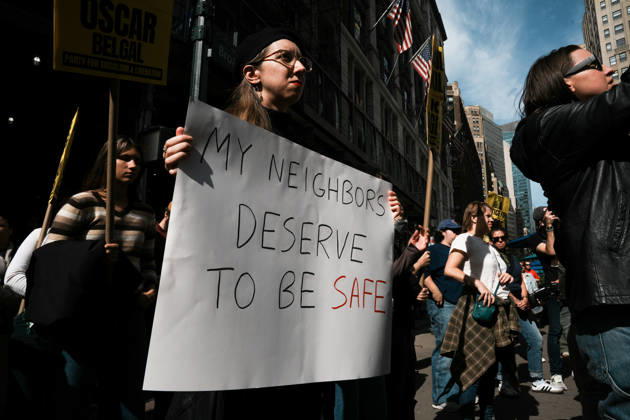 October 10, 2026, New York, New York, USA: Protesters at an anti-ICE protest in Herald Square on October 10, 2026 in New York City. Protesters take to the streets following an incident where ICE agents shot a 28-year-old-man, Oscar Belgal while he in a vehicle with his 5-year old child in the Marble Hill neighborhood in the Bronx. New York USA - ZUMAb148 20261010_zap_b148_047 Copyright: xBryanxSmithx