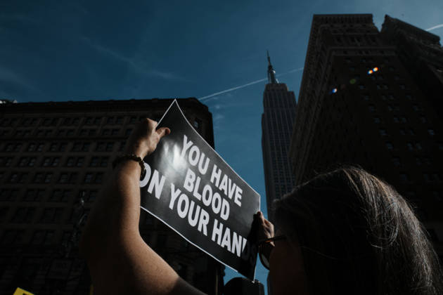 October 10, 2026, New York, New York, USA: Protesters at an anti-ICE protest in Herald Square on October 10, 2026 in New York City. Protesters take to the streets following an incident where ICE agents shot a 28-year-old-man, Oscar Belgal while he in a vehicle with his 5-year old child in the Marble Hill neighborhood in the Bronx. New York USA - ZUMAb148 20261010_zap_b148_049 Copyright: xBryanxSmithx