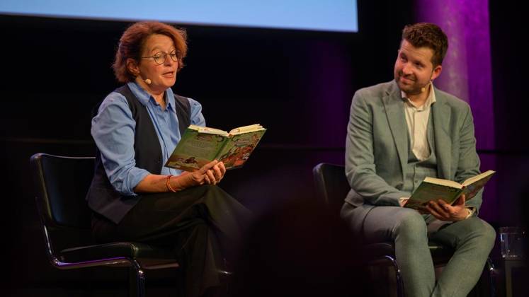 Essen: Margit Auer und die Schule der magischen Tiere bei der Lit.Ruhr ** NUR FÜR REDAKTIONELLE ZWECKE ** EDITORIAL USE ONLY **<p>Margit Auer und Moderator Tim Gailus am Samstag, den 10. Oktober 2026, bei der Lit.Ruhr auf Zeche Zollverein in Essen-Katernberg. Deutschland NRW Essen Copyright: UwexErnst