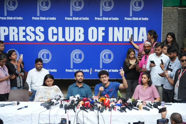 October 11, 2026, New Delhi, India: NEW DELHI, INDIA, October 11, 2026: Cockroach Janta Party (CJP) leaders Ashutosh Ranka and Saurav Das address a press conference at the Press Club of India following their release from preventive detention by Delhi Police. The leaders criticised police action against party members and protesters during demonstrations demanding the resignation of Chief Election Commissioner Gyanesh Kumar over alleged irregularities in electoral roll revisions. New Delhi India - ZUMAq101 20261011_zna_q101_073 Copyright: xSameerxHussainx