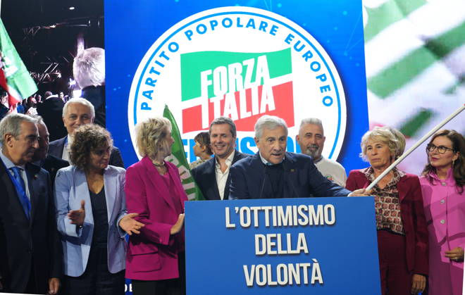 IPA89549791 - Milan, October 11, 2026, Forza Italia Event: The Optimism of Will at the East End Studios on Via Mecenate, featuring Maurizio Gasparri, Dolors Monserrrat, Lettizia Moratti, Matteo Perego, Antonio Tajani, and Stefania Crazi  Copyright: xDuilioxPiaggesix xDuilioxPiaggesix IPA89549791