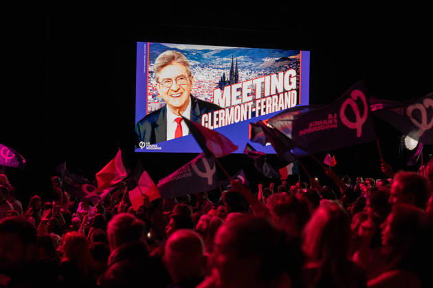 October 11, 2026, Clermont-Ferrand, Auvergne-Rho Ne-Alpes, France: CLERMONT-FERRAND, FRANCE - OCTOBER 11, 2026: Jean-Luc Melenchon, leader of the far-left party La France Insoumise (LFI) and 2027 presidential candidate, delivers a speech during a major political rally at the Zenith d Auvergne in Clermont-Ferrand, France, on October 11, 2026. Around 10,000 supporters gathered at the venue to attend the campaign event. Clermont-Ferrand France - ZUMAa252 20261011_zip_a252_006 Copyright: xDavidxAllignonx