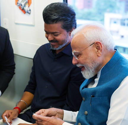RECORD DATE NOT STATED PM Modi inaugurates Poonamallee-Vadapalani stretch of Chennai Metro Phase-2 Chennai, Oct 11 (ANI): Prime Minister Narendra Modi and Tamil Nadu Chief Minister C. Joseph Vijay travel in a metro during the inauguration of the Poonamallee-Vadapalani stretch of Chennai Metro Phase-2, in Chennai on Sunday. (@narendramodi X ANI Photo) Chennai Tamil Nadu India Copyright: xANIx ANI_20261011237