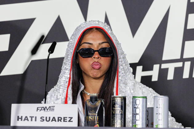 11.10.2026. Essen. Hati Suarez bei der Pressekonferenz zum Fame Fighting 4 Promiboxen. Essen Atlantic Hotel Nordrhein-Westfalen Deutschland