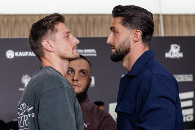 11.10.2026. Essen. (l-r) Tommy Pedroni und Lorik Bunjaku bei der Pressekonferenz zum Fame Fighting 4 Promiboxen. Essen Atlantic Hotel Nordrhein-Westfalen Deutschland