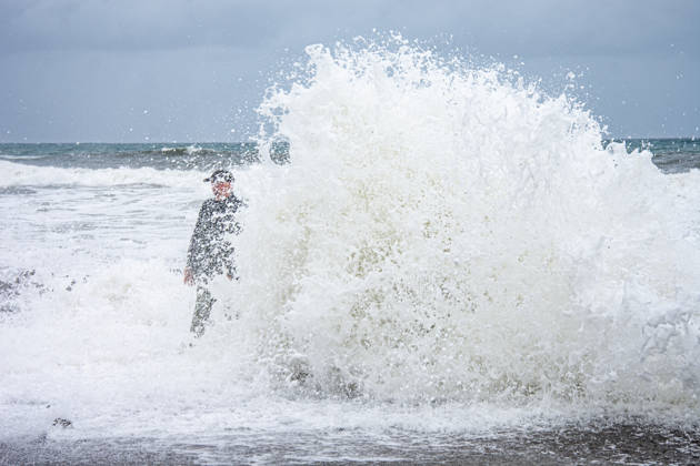 October 11, 2026, Oceanside, California, USA: An Oceanside man braves historic El NioÂ±o tidal swells on October 10, 2026. These Kelvin Waves have brought major damages to the Southern California coastline. Oceanside USA - ZUMAg219 20261011_znp_g219_007 Copyright: xJakexLeexGreenx