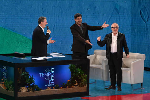 IPA89573929 - Milan, TV Show Che Tempo Che Fa - Nove. Pictured: Fabio Fazio, Pierfrancesco Favino, Silvio Orlando  Copyright: xTe-Cox xComi Terenghix IPA89573929