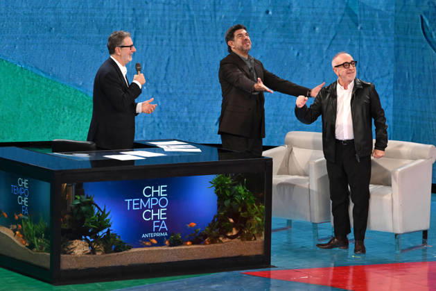 IPA89573926 - Milan, TV Show Che Tempo Che Fa - Nove. Pictured: Fabio Fazio, Pierfrancesco Favino, Silvio Orlando  Copyright: xTe-Cox xComi Terenghix IPA89573926