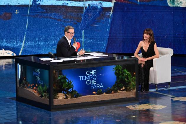 IPA89573779 - Milan, TV Show Che Tempo Che Fa - Nove. Pictured: Fabio Fazio, Sophie Marceau  Copyright: xTe-Cox xComi Terenghix IPA89573779