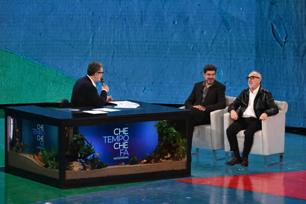 IPA89573939 - Milan, TV Show Che Tempo Che Fa - Nove. Pictured: Fabio Fazio, Pierfrancesco Favino, Silvio Orlando  Copyright: xTe-Cox xComi Terenghix IPA89573939