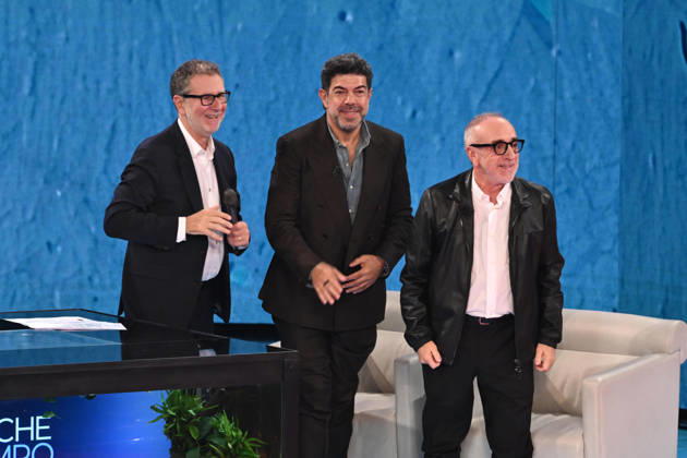 IPA89573962 - Milan, TV Show Che Tempo Che Fa - Nove. Pictured: Fabio Fazio, Pierfrancesco Favino, Silvio Orlando  Copyright: xTe-Cox xComi Terenghix IPA89573962