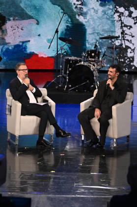 IPA89573984 - Milan, TV Show Che Tempo Che Fa - Nove. Pictured: Fabio Fazio, Marco Mengoni  Copyright: xTe-Cox xComi Terenghix IPA89573984