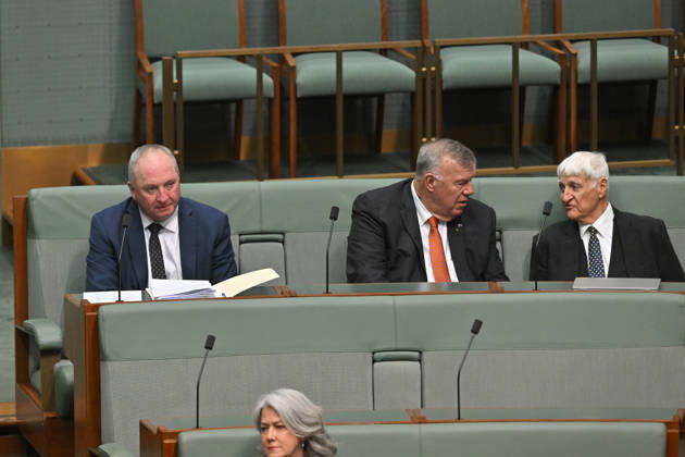 QUESTION TIME, One Nation member for New England Barnaby Joyce, One Nation member for Farrer David Farley and Independent member for Kennedy Bob Katter during Question Time in the House of Representatives at Parliament House in Canberra, Monday, October 12, 2026. ( NO ARCHIVING CANBERRA AUSTRALIAN CAPITAL TERRITORY Australia  Copyright: xMICKxTSIKASx 20261012175026267298