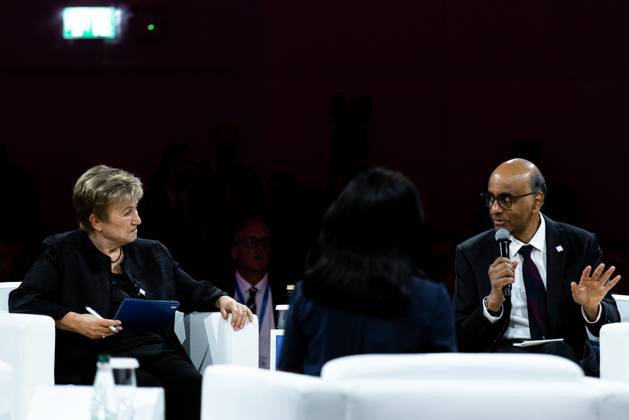 The IMF–World Bank Group Annual Meetings 2026 in Bangkok, Thailand. – 12 Oct 2026 Kristalina Georgieva (L), the International Monetary Fund (IMF) Managing Director, and Tharman Shanmugaratnam (R), President of Singapore, speak at the World Bank Group s flagship forum, Small AI: More and Better Jobs, during the IMF–World Bank Group Annual Meetings 2026. The IMF–World Bank Group Annual Meetings 2026 will take place at the Queen Sirikit National Convention Center in Bangkok from October 12-18, 2026, drawing over 15,000 delegates from 191 member countries as Thailand hosts this prestigious event for the first time in 35 years. Bangkok Thailand Copyright: xPeeraponxBoonyakiatx xSOPAxImagesx Peerapon-Boonyakiat-1458114