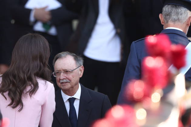October 12 Parade for Hispanic Heritage Day: Queen Letizia greets the president of Ceuta, Juan Jesús Vivas, during the solemn ceremony honoring the national flag and the military parade for October 12, Hispanic Heritage Day, in Plaza de Cánovas del Castillo, on October 12, 2026, in Madrid, Spain. The events begin with the raising of the flag and are followed by a tribute to those who gave their lives for the country. Subsequently, the military air and ground parades begin. Approximately 4,400 members of the Armed Forces, the security forces, and various civilian public institutions are participating this year in the parade presided over by the King and Queen. The aerial parade featured 50 fighter, training, and transport aircraft, as well Copyright: xEduardoxParrax 7840588