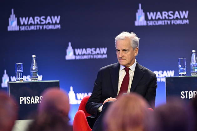 Warsaw Security Forum 2026 kicks off in Poland WARSAW, POLAND - OCTOBER 12: Norwegian Prime Minister Jonas Gahr Store participates in a panel discussion titled Europe s Strategic Moment in a Fracturing World, alongside Lithuanian Prime Minister Mindaugas Sinkevicius (not pictured), during the first day of the Warsaw Security Forum 2026 (WSF2026) in Warsaw, Poland, on October 12, 2026. The session focuses on Northern European defense integration and security dynamics in the Baltic Sea region. Artur Widak Anadolu Warsaw Poland. Editorial use only. Please get in touch for any other usage.  Copyright: x2026xAnadoluxArturxWidakx