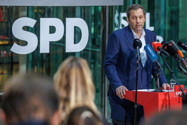 Pressestatement mit dem Parteivorsitzenden der SPD Lars Klingbeil Pressestatement mit dem Parteivorsitzenden der SPD Lars Klingbeil am 12.10.2026 in Berlin. Berlin Berlin Deutschland SPD-Parteizentrale (Willy-Brandt-Haus)