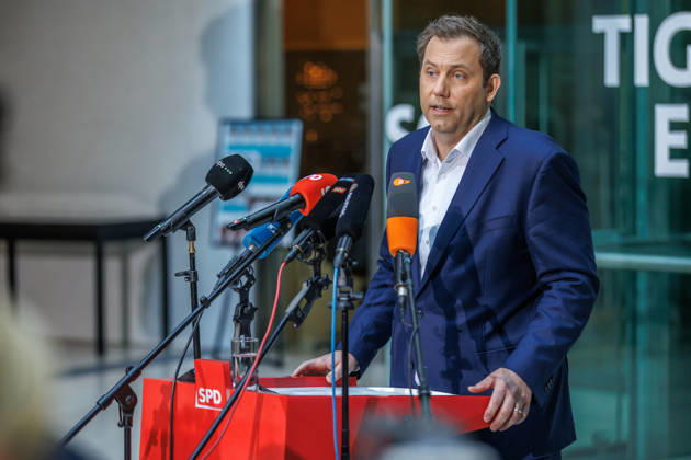 Pressestatement mit dem Parteivorsitzenden der SPD Lars Klingbeil Pressestatement mit dem Parteivorsitzenden der SPD Lars Klingbeil am 12.10.2026 in Berlin. Berlin Berlin Deutschland SPD-Parteizentrale (Willy-Brandt-Haus)