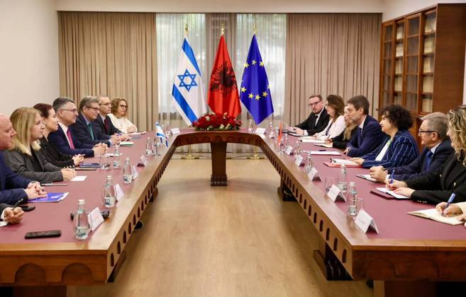 Ferit Hoxha - Gideon Sa ar meeting in Tirana TIRANA, ALBANIA - OCTOBER 12: (----EDITORIAL USE ONLY – MANDATORY CREDIT - ALBANIAN FOREIGN MINISTRY HANDOUT - NO MARKETING NO ADVERTISING CAMPAIGNS - DISTRIBUTED AS A SERVICE TO CLIENTS----) Albanian Minister for Europe and Foreign Affairs Ferit Hoxha meets with Israeli Foreign Minister Gideon Sa ar, in Tirana, Albania, on October 12, 2026. Albanian Foreign Ministry Handout Anadolu Tirana Albania. Editorial use only. Please get in touch for any other usage.  Copyright: x2026xAnadoluxAlbanianxForeignxMinistryx xHandoutx
