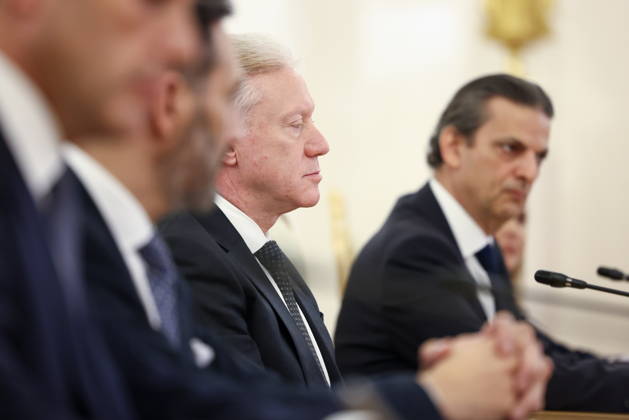 RUSSIA, MOSCOW - OCTOBER 12, 2026: Youssef Rajji, Lebanon s Minister of Foreign Affairs and Emigrants, attends a meeting with Sergei Lavrov, Russia s Foreign Minister, at the Reception House of the Foreign Ministry. Artyom Geodakyan TASS  99173799