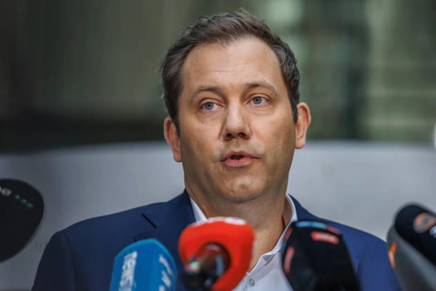Pressestatement mit dem Parteivorsitzenden der SPD Lars Klingbeil Pressestatement mit dem Parteivorsitzenden der SPD Lars Klingbeil am 12.10.2026 in Berlin. Berlin Berlin Deutschland SPD-Parteizentrale (Willy-Brandt-Haus)