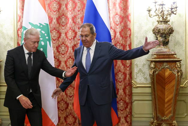 RUSSIA, MOSCOW - OCTOBER 12, 2026: Youssef Rajji (L), Lebanon s Minister of Foreign Affairs and Emigrants, and Sergei Lavrov, Russia s Foreign Minister, arrive for a meeting at the Reception House of the Foreign Ministry Moscow Russia - ZUMAt113 20261012_zaa_t113_065 Copyright: xArtyomxGeodakyanx