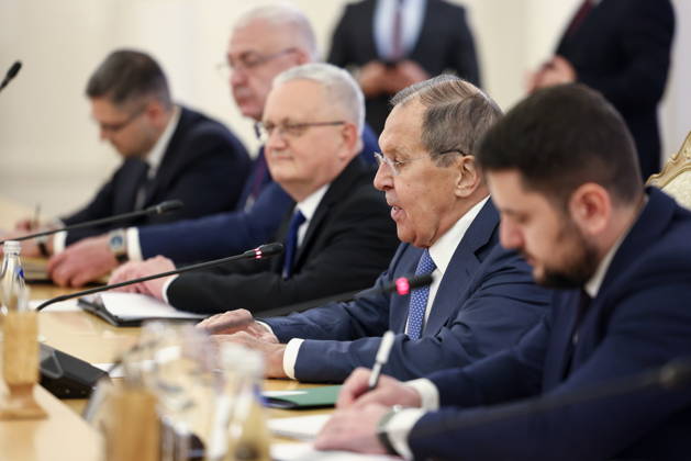 RUSSIA, MOSCOW - OCTOBER 12, 2026: Sergei Lavrov, Russia s Foreign Minister, attends a meeting with Youssef Rajji, Lebanon s Minister of Foreign Affairs and Emigrants, at the Reception House of the Foreign Ministry Moscow Russia - ZUMAt113 20261012_zaa_t113_066 Copyright: xArtyomxGeodakyanx